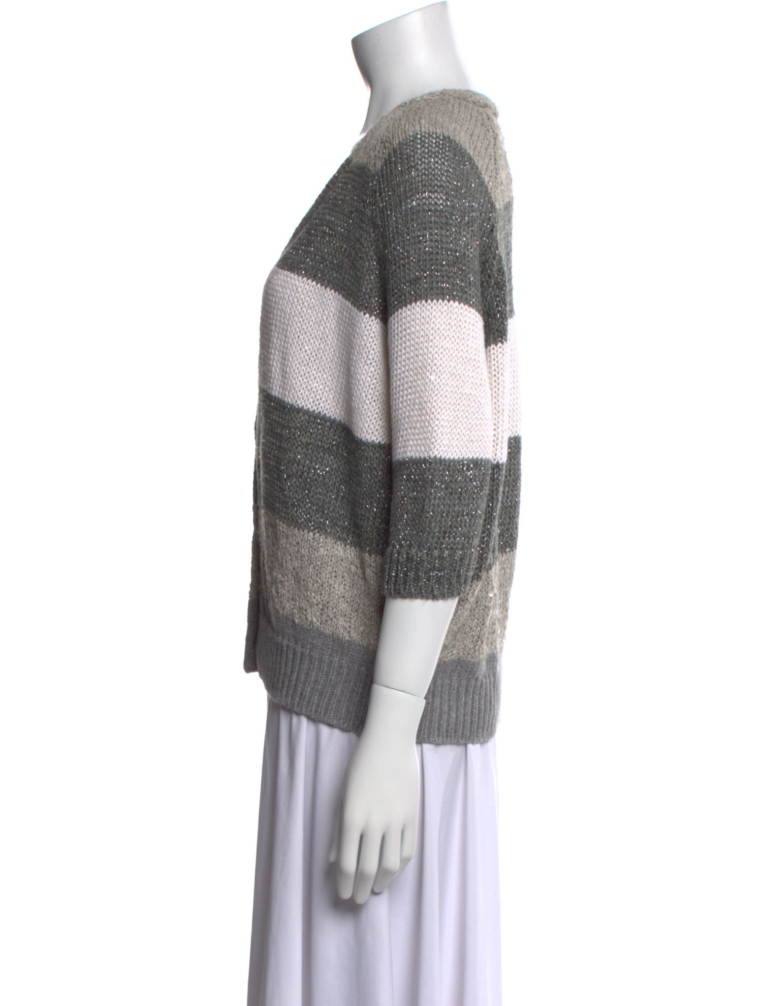 Brunello Cucinelli Striped V-Neck Sweater