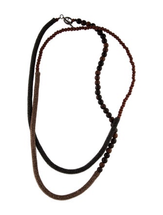 Brunello Cucinelli Wood & Beaded Long Necklace