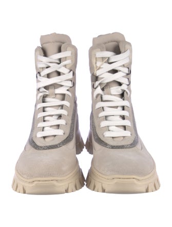 Brunello Cucinelli Monili Canvas Combat Boots