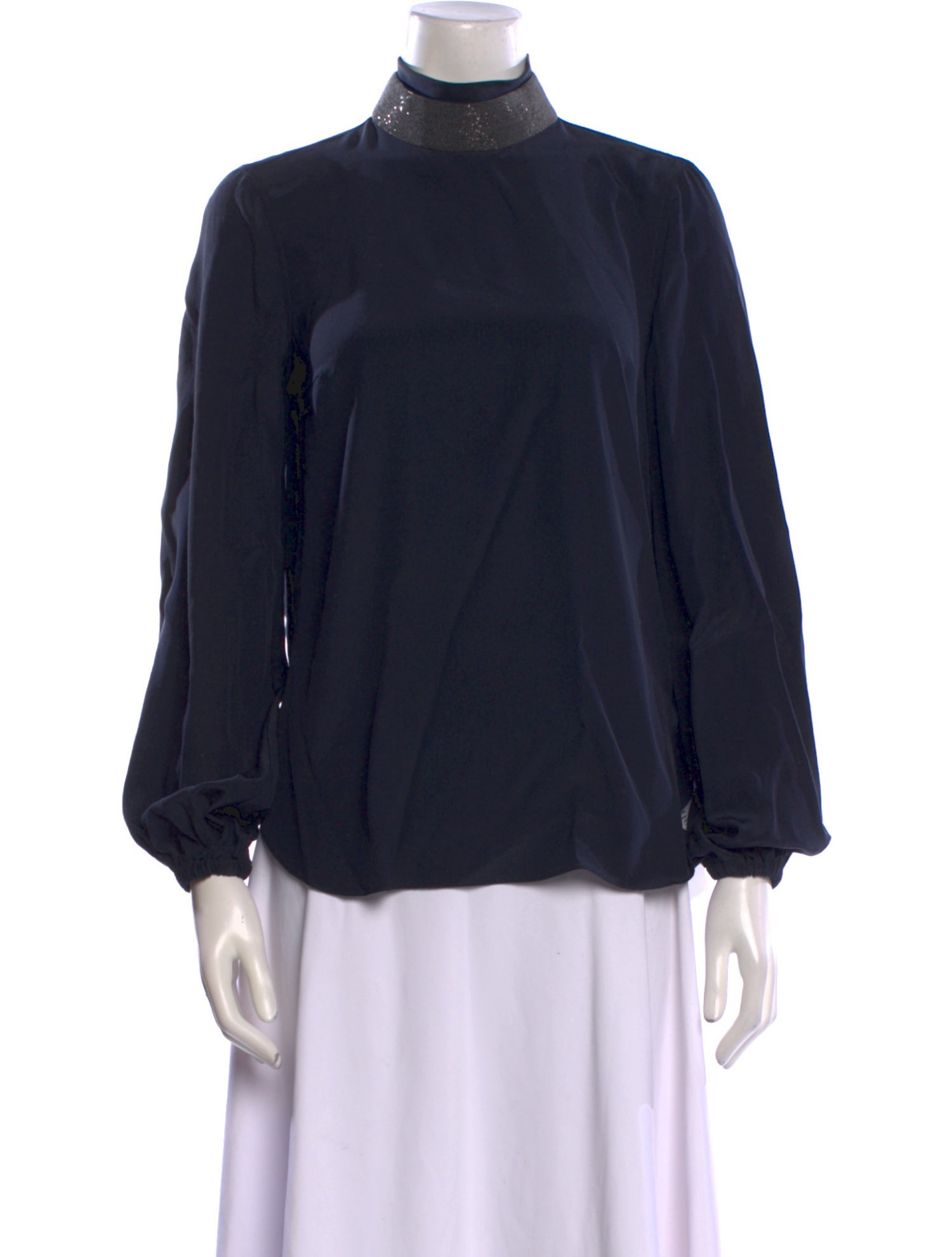 Brunello Cucinelli Silk Mock Neck Blouse