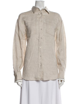 Brunello Cucinelli Linen Long Sleeve Button-Up Top