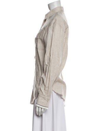 Brunello Cucinelli Linen Long Sleeve Button-Up Top