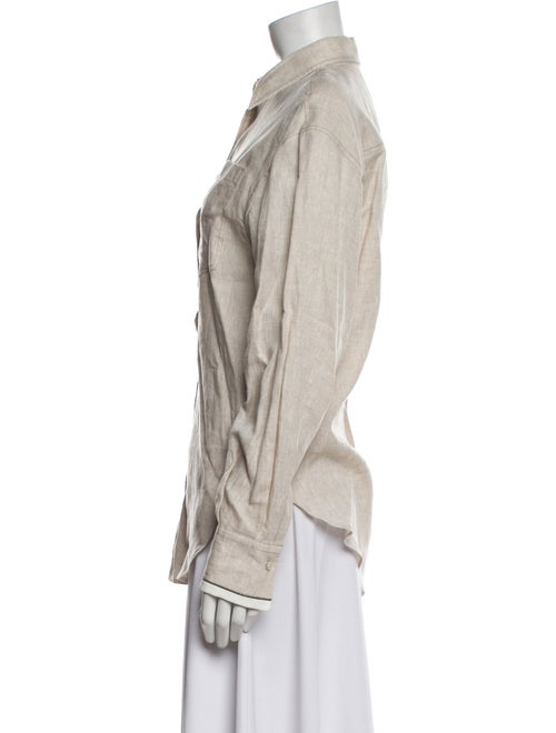 Brunello Cucinelli Linen Long Sleeve Button-Up Top
