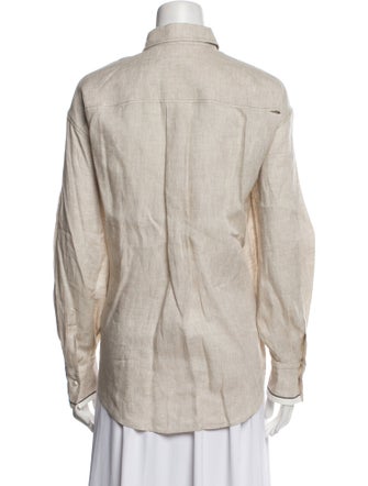 Brunello Cucinelli Linen Long Sleeve Button-Up Top
