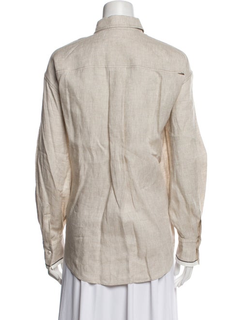 Brunello Cucinelli Linen Long Sleeve Button-Up Top