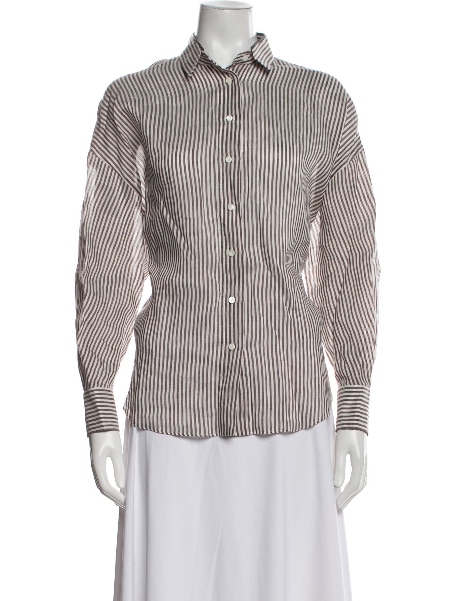 Brunello Cucinelli Linen Striped Button-Up Top w/ Tags