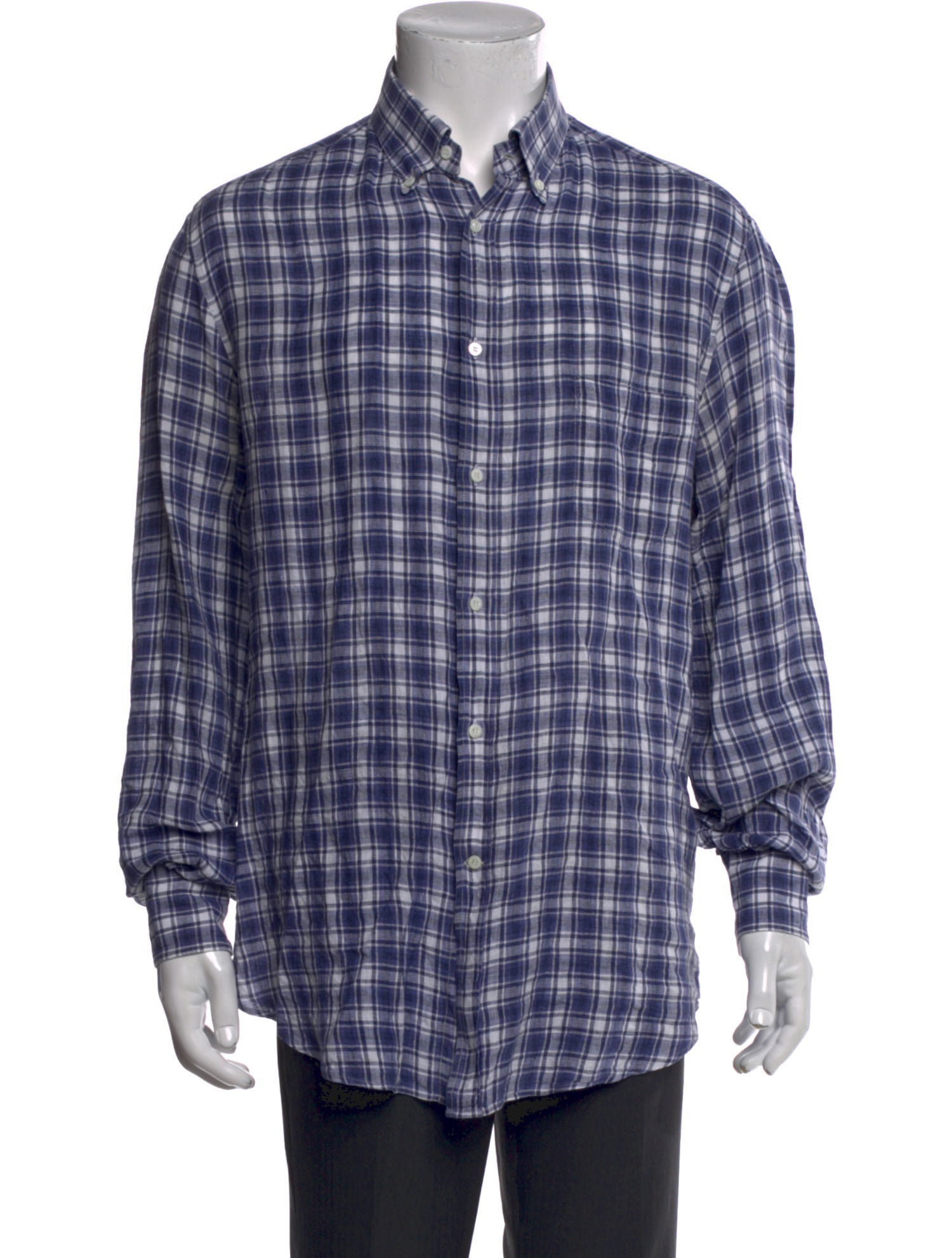 Brunello Cucinelli Linen Plaid Print Shirt