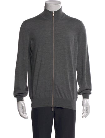 Brunello Cucinelli Virgin Wool Mock Neck Cardigan