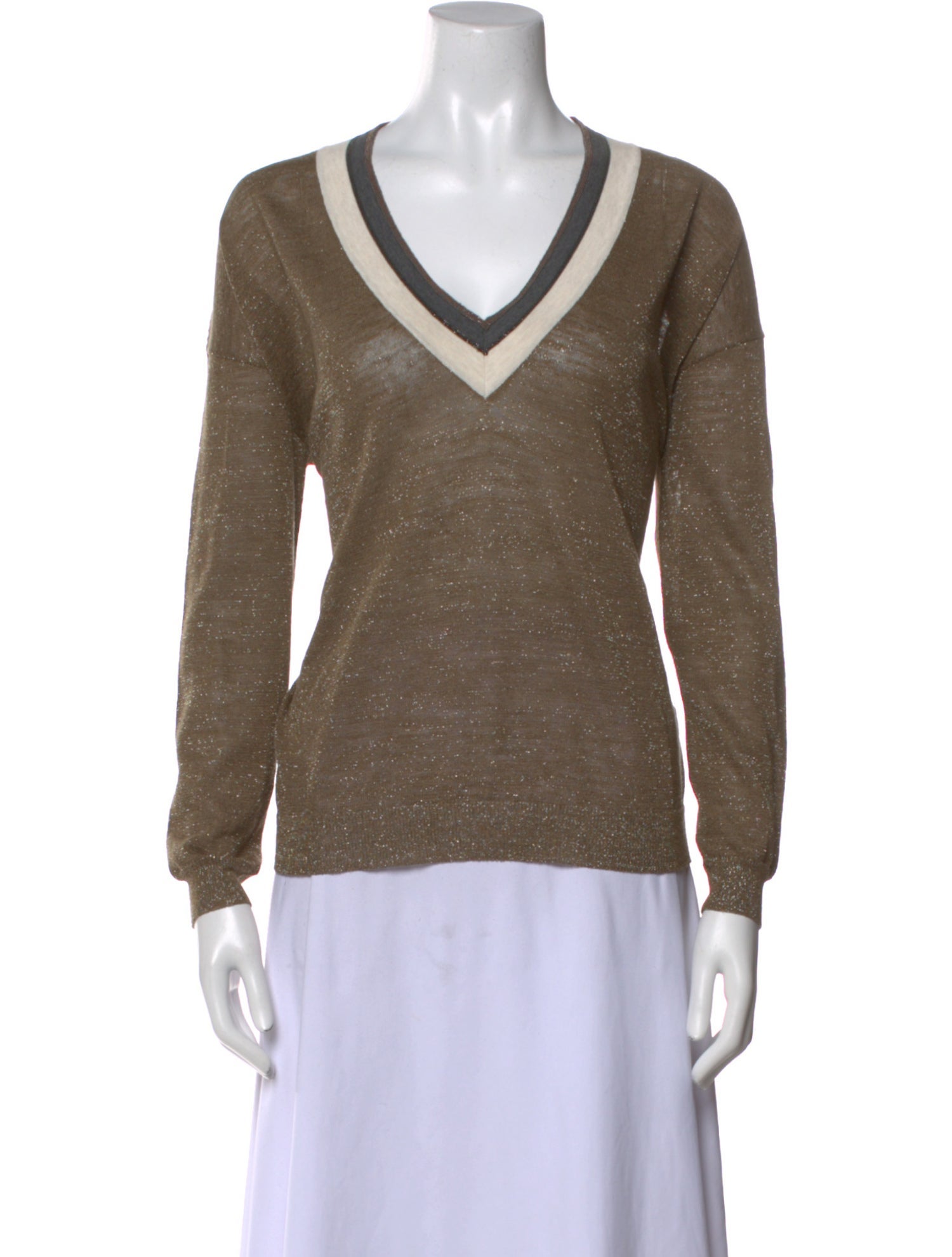 Brunello Cucinelli V-Neck Long Sleeve Top w/ Tags