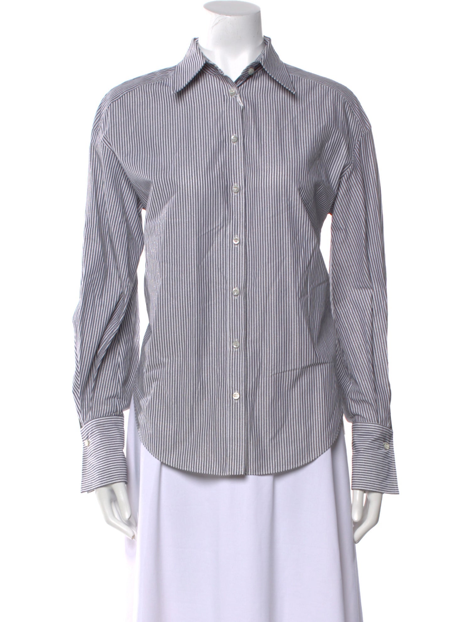Brunello Cucinelli Striped Long Sleeve Button-Up Top