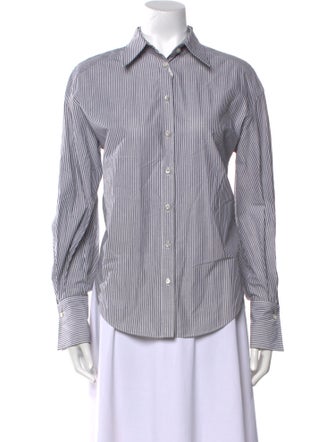 Brunello Cucinelli Striped Long Sleeve Button-Up Top