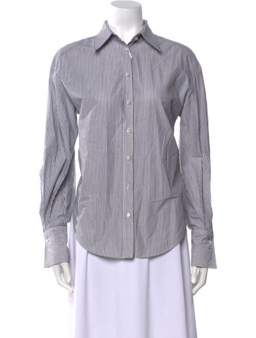 Brunello Cucinelli Striped Long Sleeve Button-Up Top