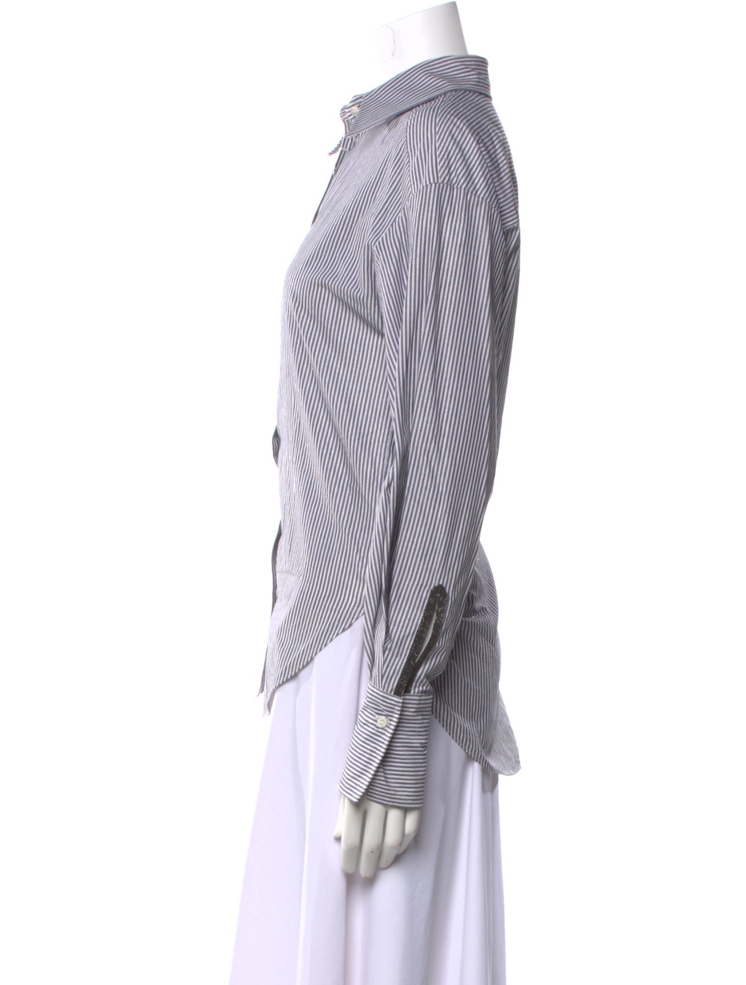 Brunello Cucinelli Striped Long Sleeve Button-Up Top