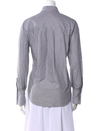 Brunello Cucinelli Striped Long Sleeve Button-Up Top