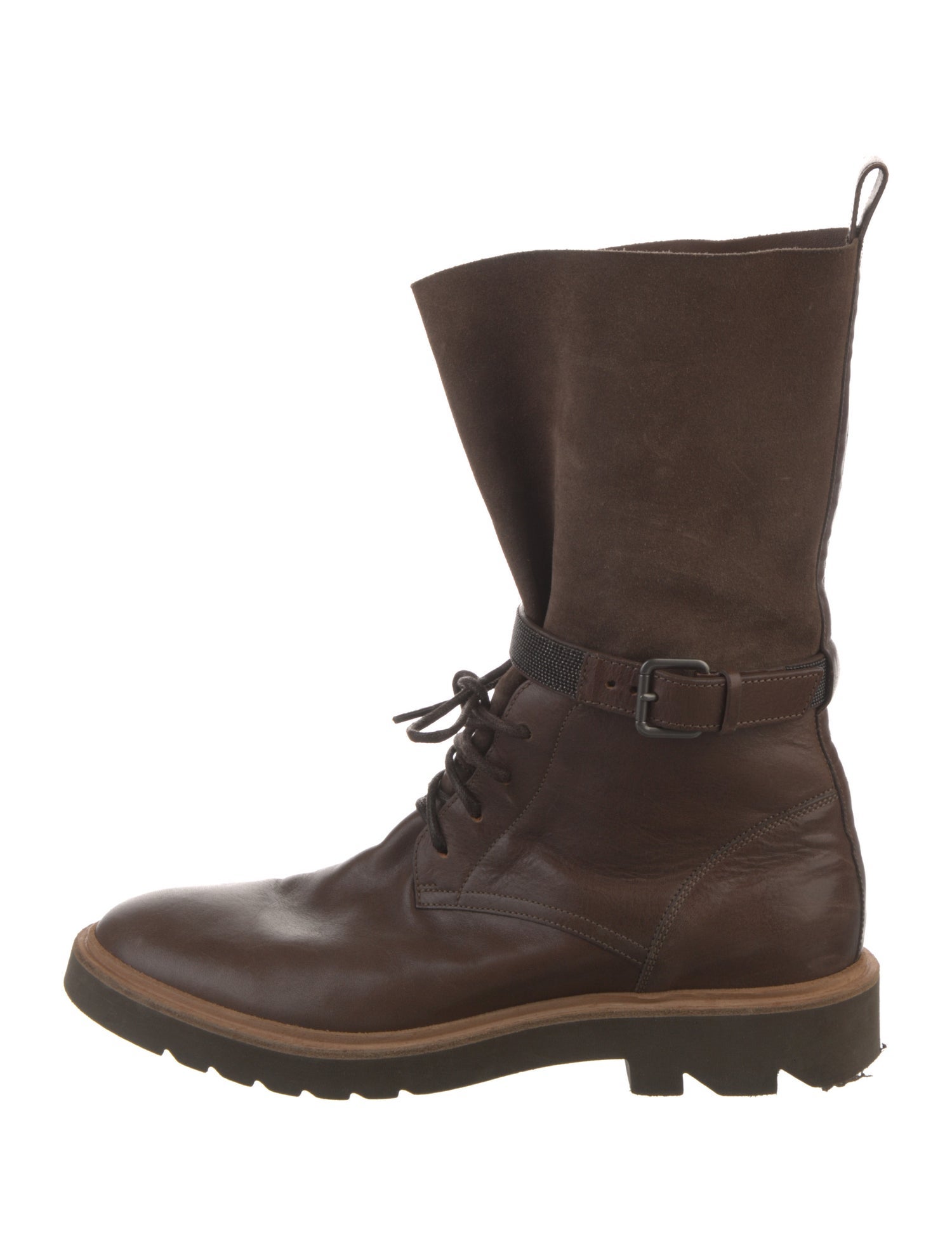 Brunello Cucinelli Leather Combat Boots