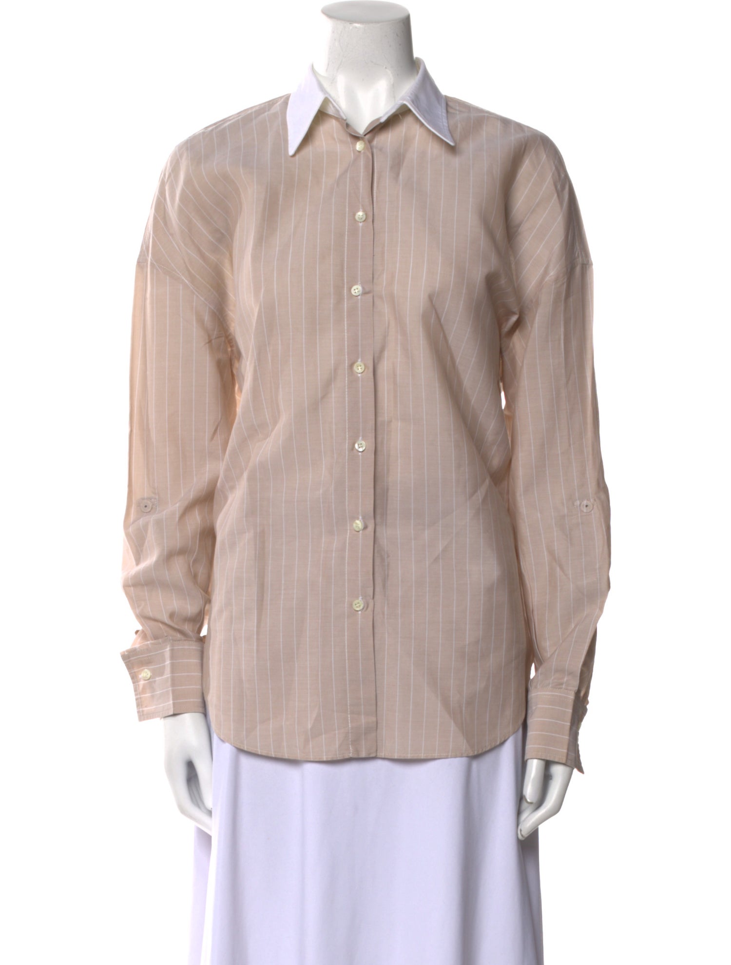 Brunello Cucinelli Striped Long Sleeve Button-Up Top