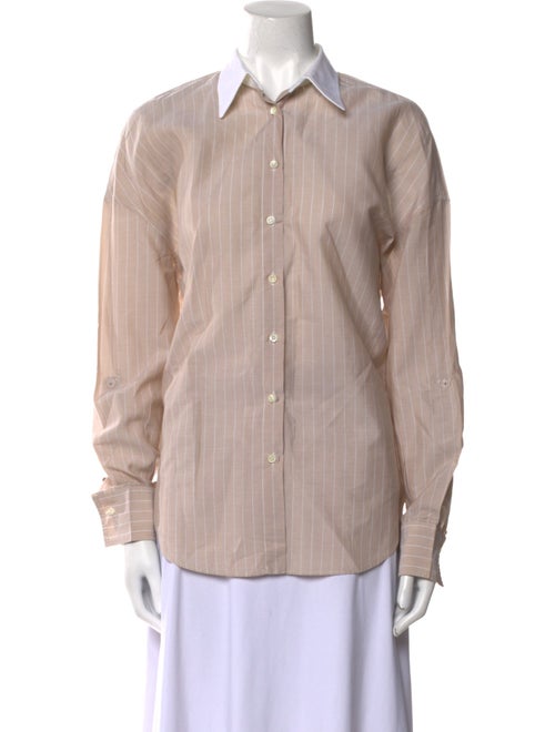 Brunello Cucinelli Striped Long Sleeve Button-Up Top