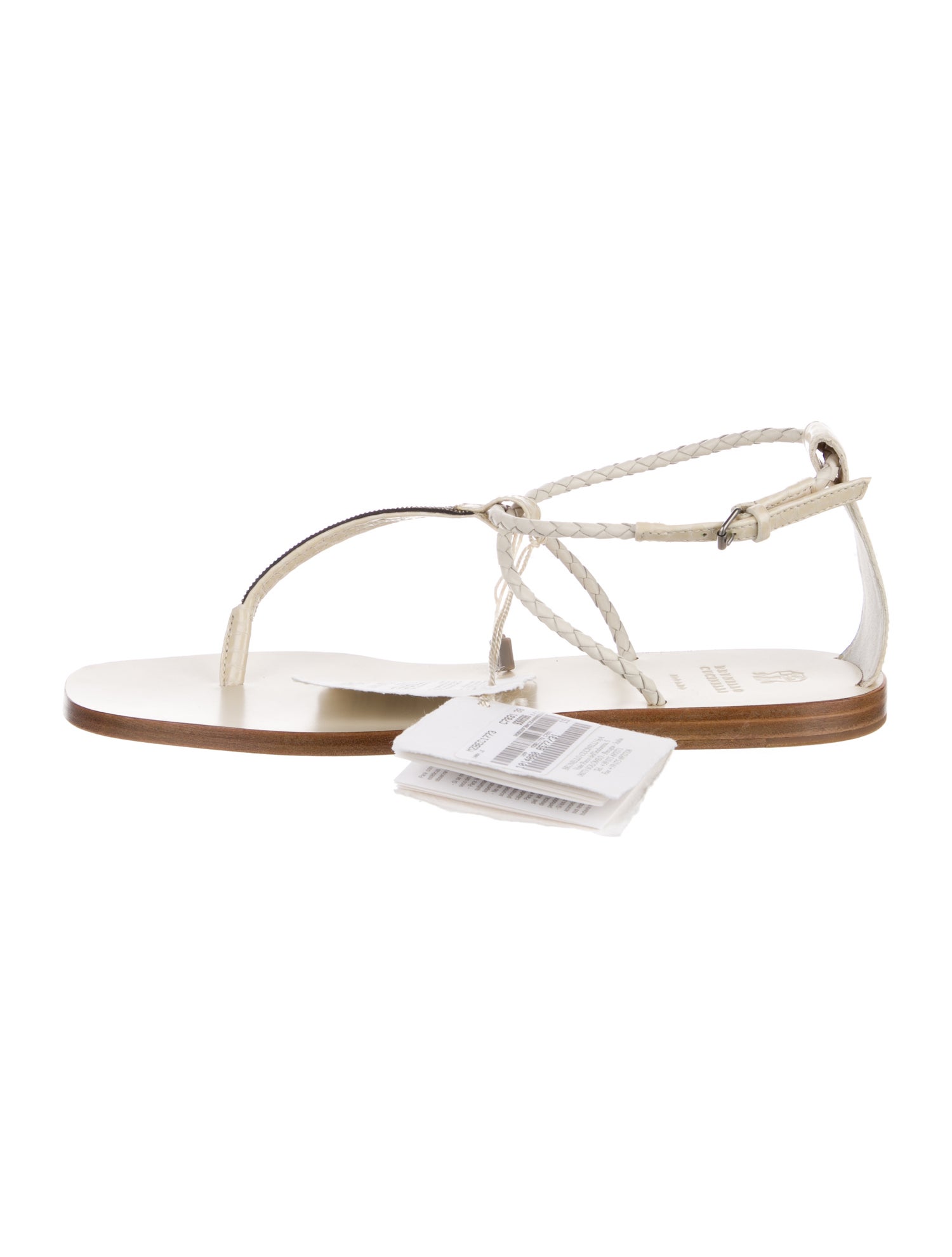 Brunello Cucinelli Leather T-Strap Sandals