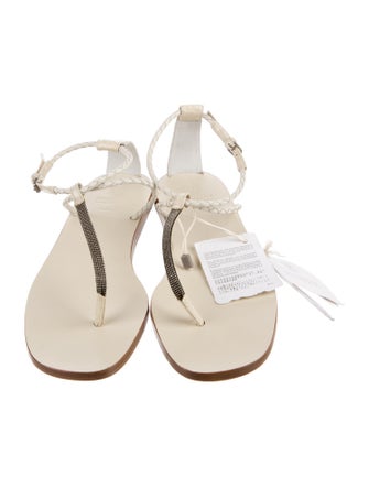 Brunello Cucinelli Leather T-Strap Sandals