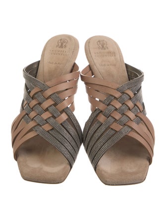 Brunello Cucinelli Leather Colorblock Pattern Slides