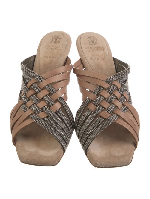 Brunello Cucinelli Leather Colorblock Pattern Slides