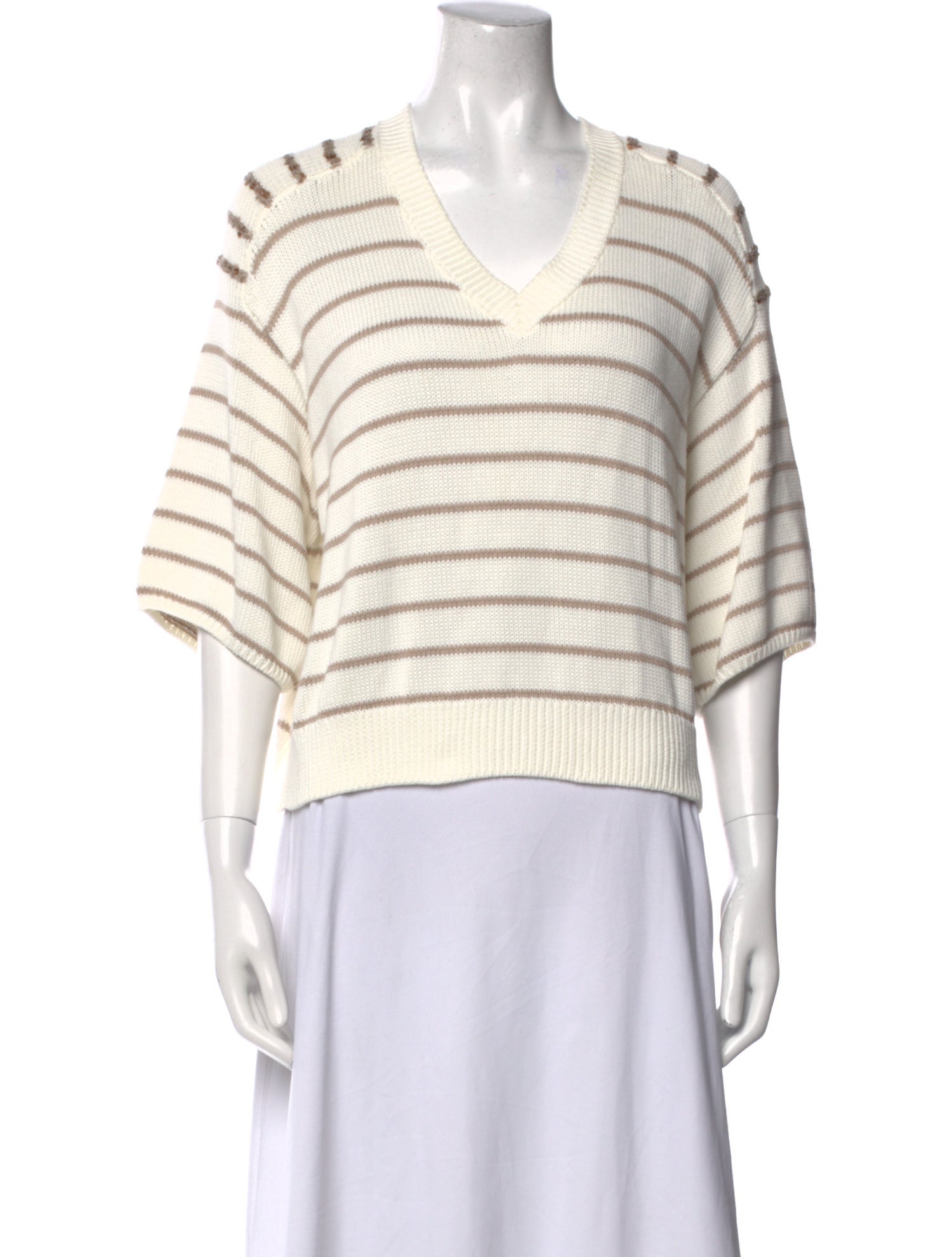 Brunello Cucinelli Striped V-Neck Crop Top