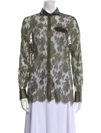 Brunello Cucinelli Lace Pattern Long Sleeve Button-Up Top