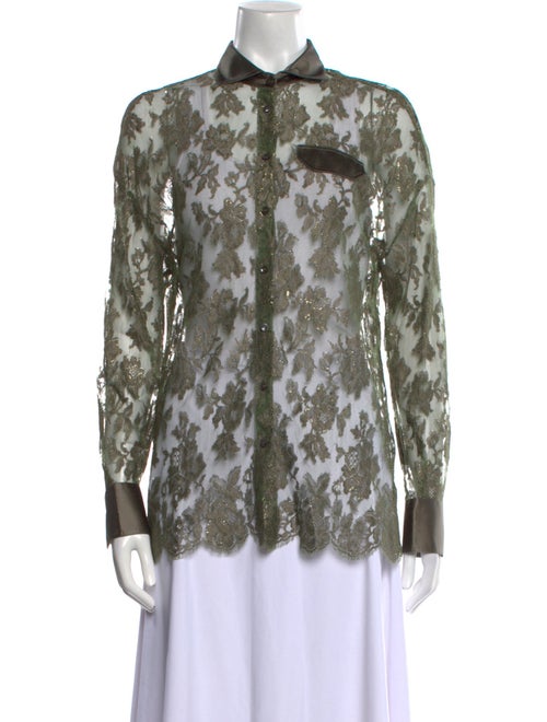 Brunello Cucinelli Lace Pattern Long Sleeve Button-Up Top