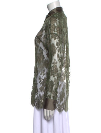 Brunello Cucinelli Lace Pattern Long Sleeve Button-Up Top