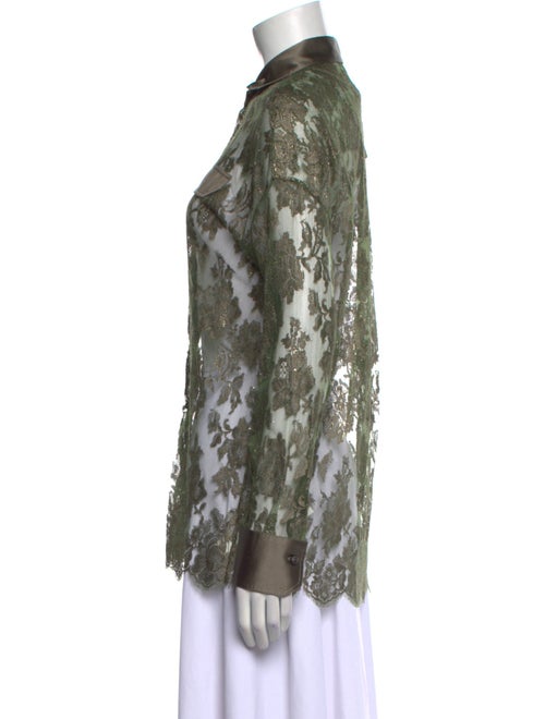 Brunello Cucinelli Lace Pattern Long Sleeve Button-Up Top