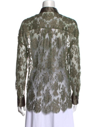Brunello Cucinelli Lace Pattern Long Sleeve Button-Up Top