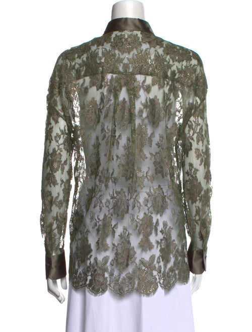 Brunello Cucinelli Lace Pattern Long Sleeve Button-Up Top