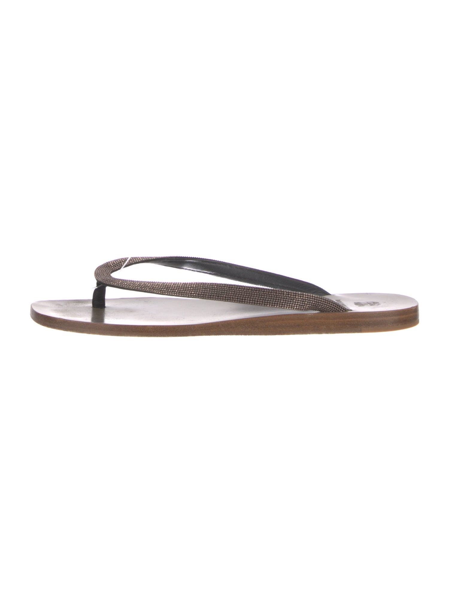 Brunello Cucinelli Monili Leather Flip Flops