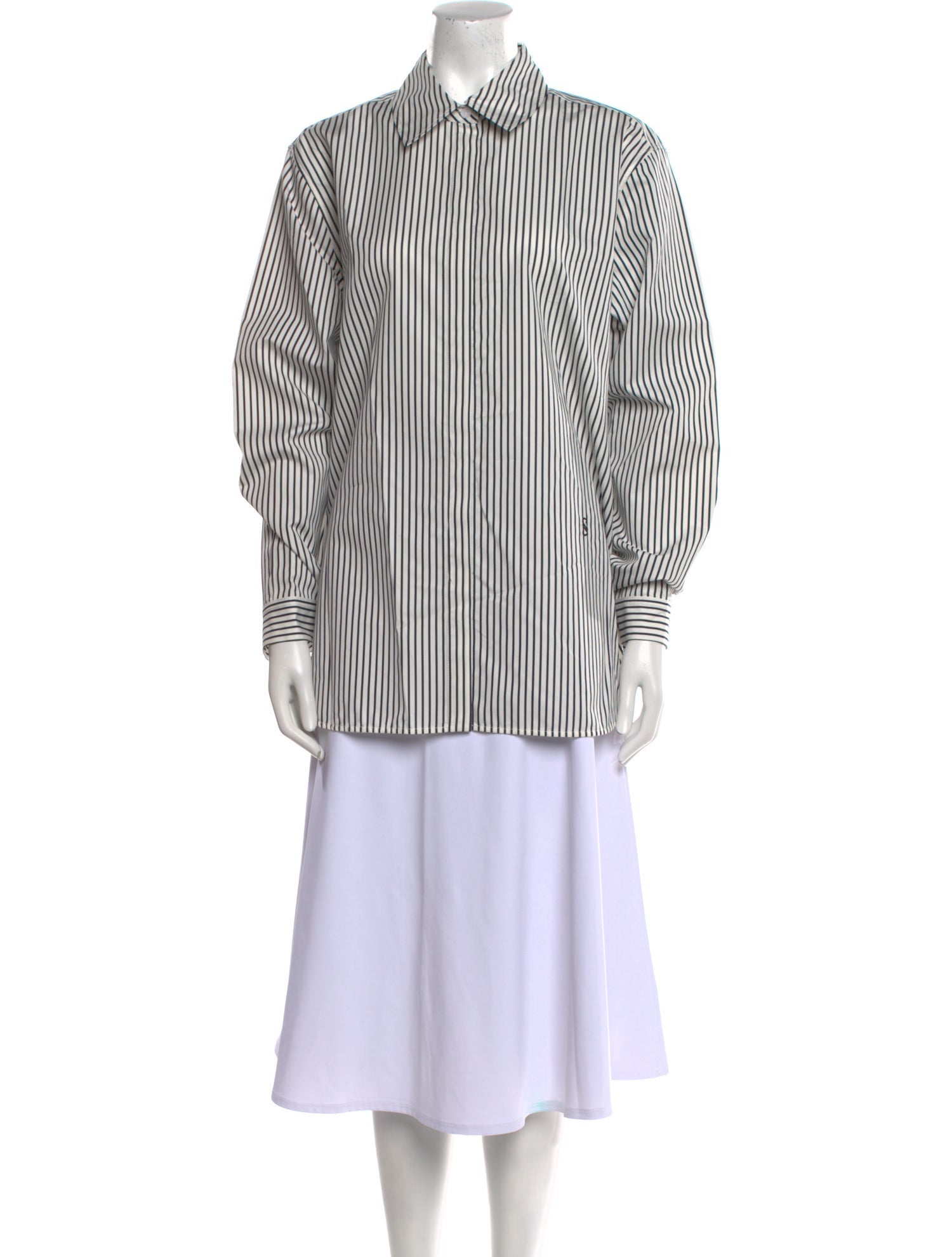 Brunello Cucinelli Virgin Wool Striped Button-Up Top