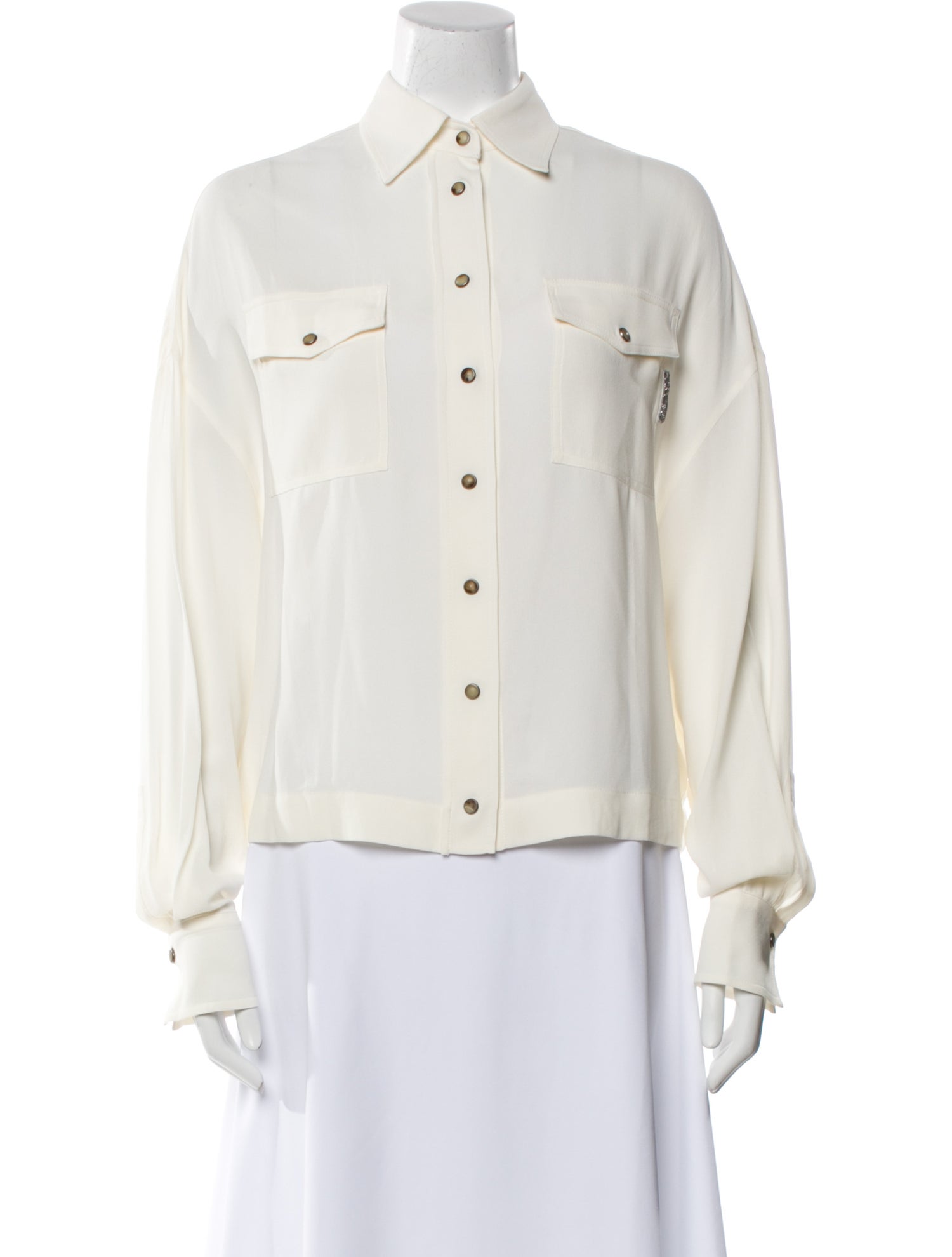 Brunello Cucinelli Silk Long Sleeve Button-Up Top