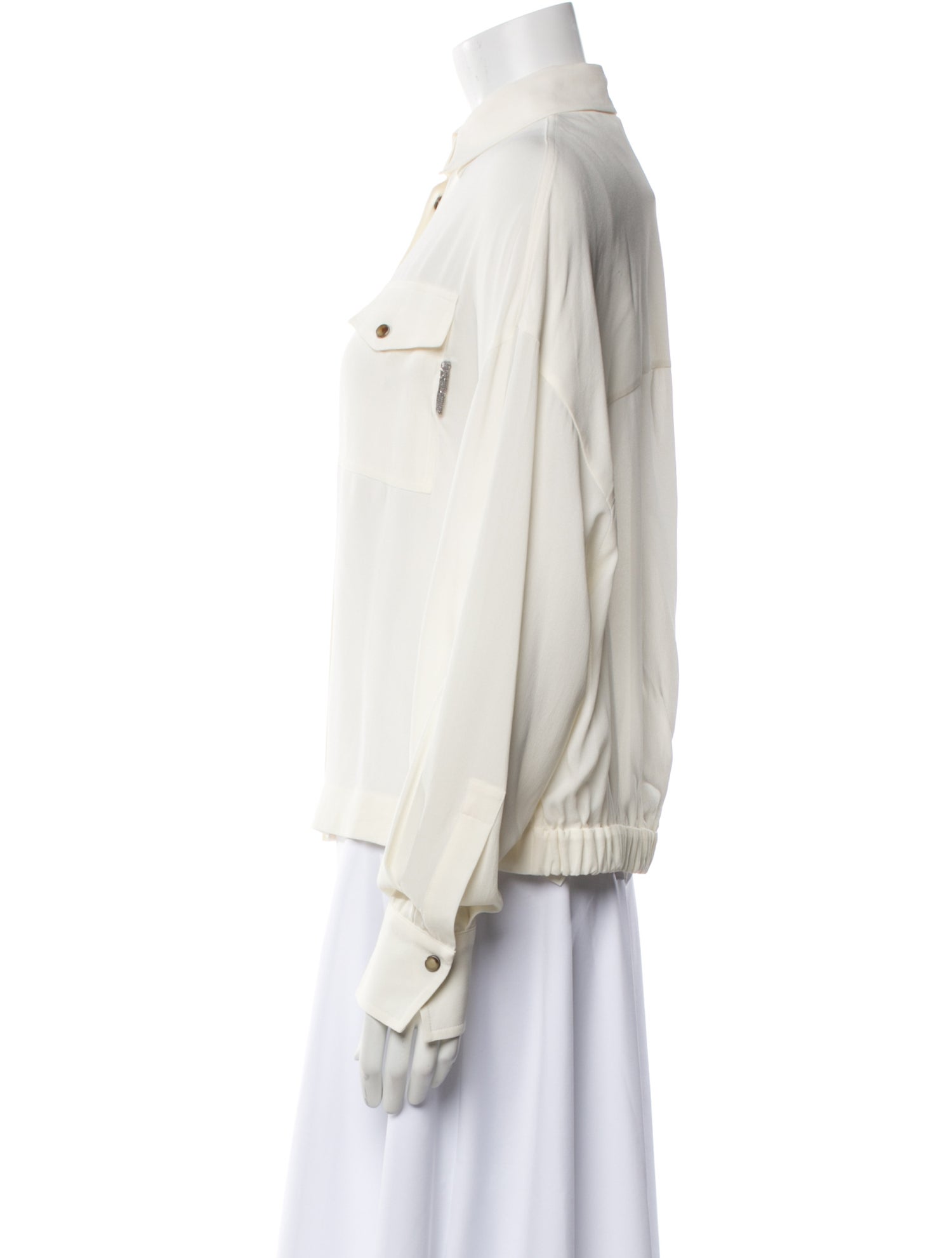 Brunello Cucinelli Silk Long Sleeve Button-Up Top