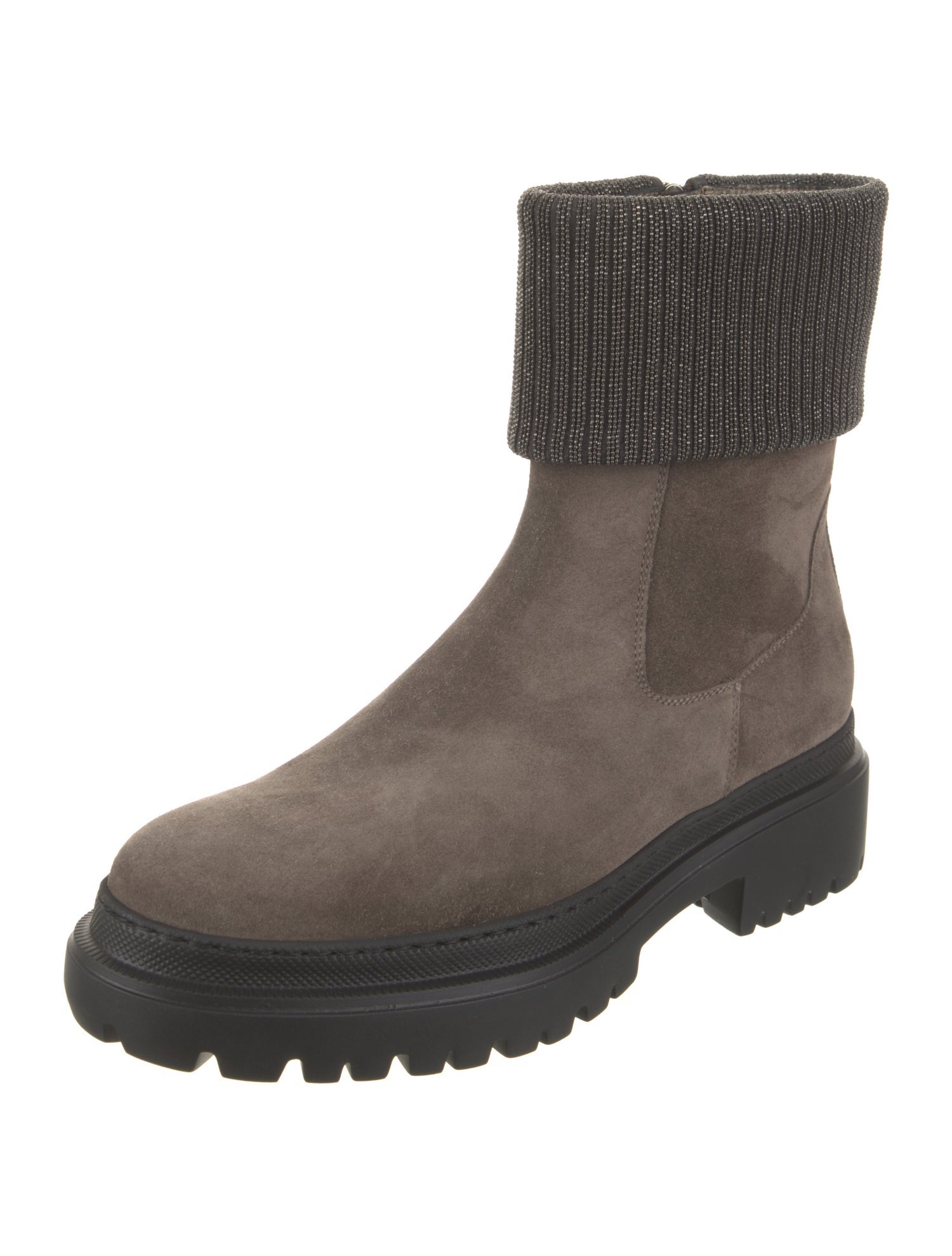 Brunello Cucinelli Suede Colorblock Pattern Moto Boots