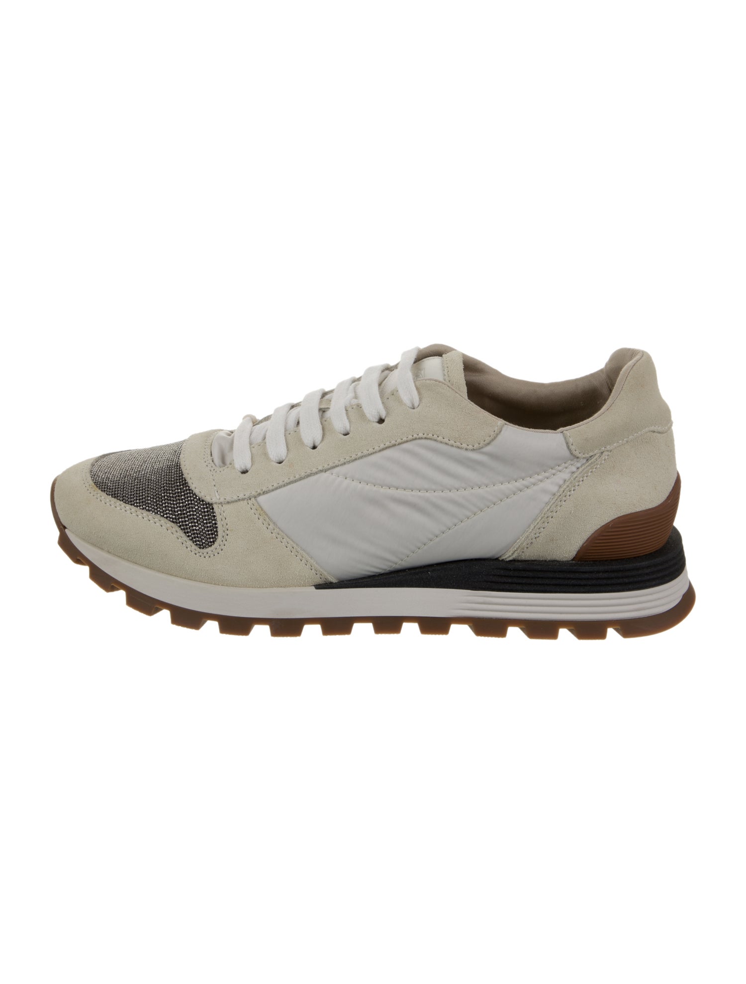 Brunello Cucinelli Suede Colorblock Pattern Sneakers