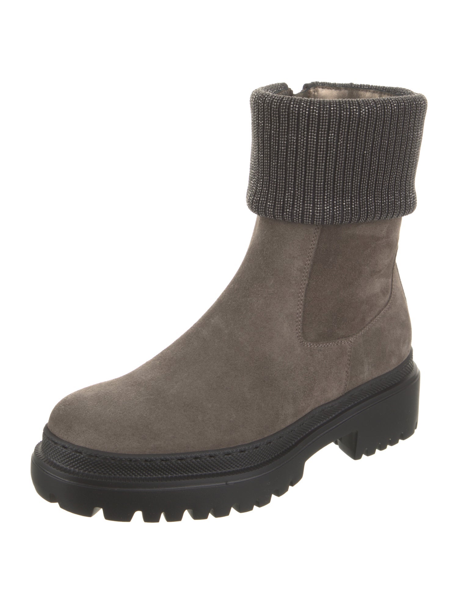 Brunello Cucinelli Suede Leather Trim Embellishment Moto Boots