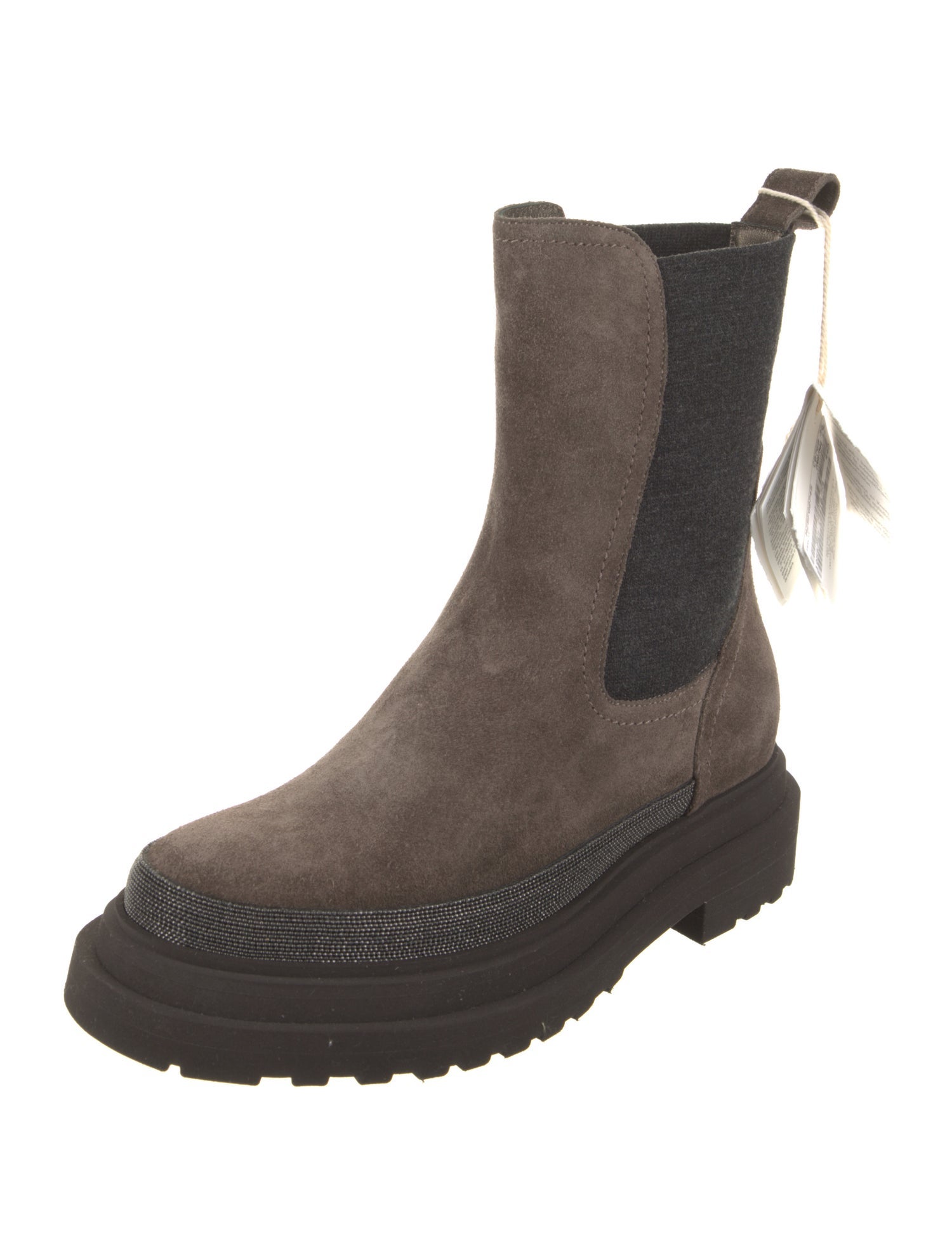Brunello Cucinelli Suede Studded Accents Chelsea Boots