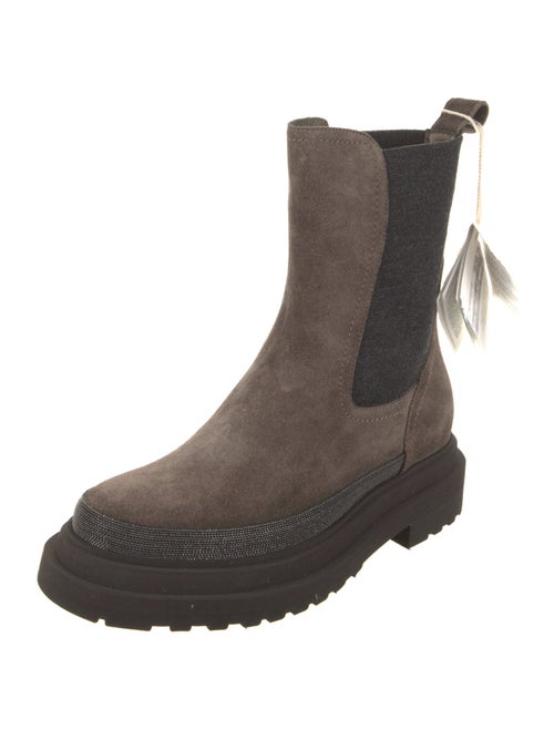 Brunello Cucinelli Suede Studded Accents Chelsea Boots