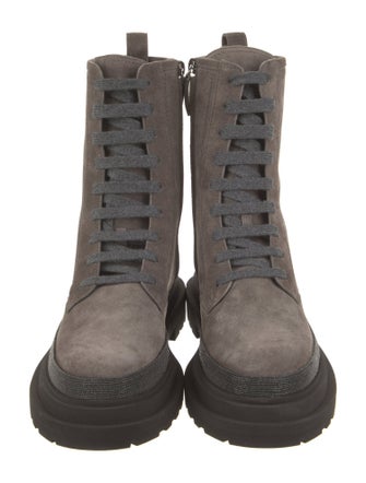 Brunello Cucinelli Suede Studded Accents Combat Boots