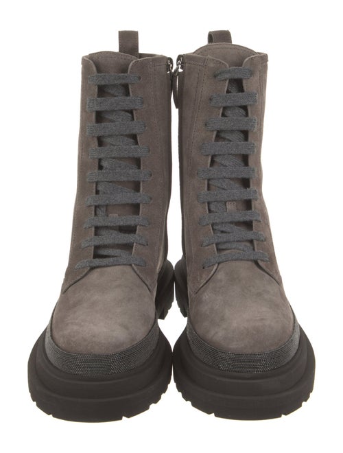 Brunello Cucinelli Suede Studded Accents Combat Boots