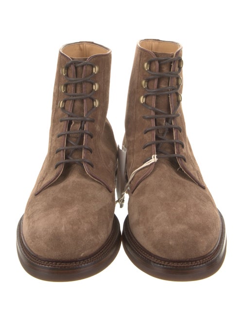 Brunello Cucinelli Suede Leather Trim Embellishment Lace-Up Boots