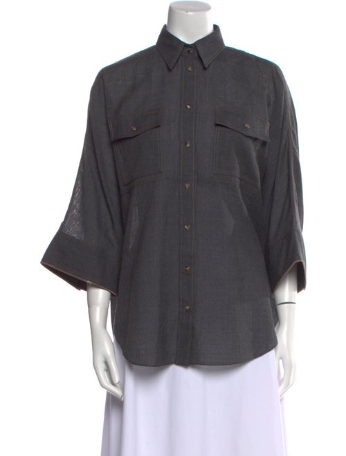 Brunello Cucinelli Virgin Wool Long Sleeve Button-Up Top