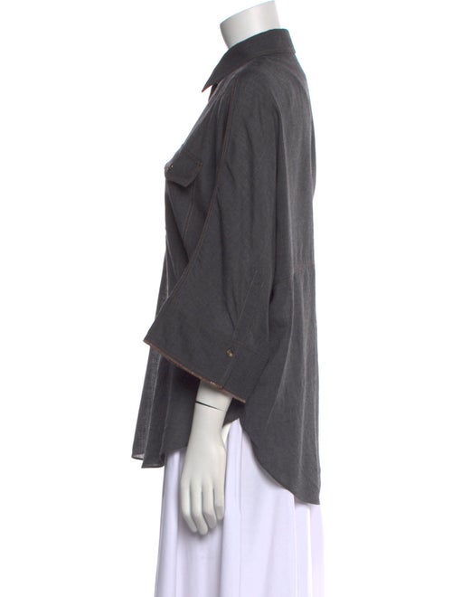 Brunello Cucinelli Virgin Wool Long Sleeve Button-Up Top