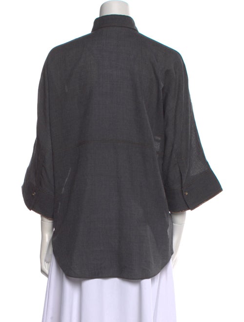 Brunello Cucinelli Virgin Wool Long Sleeve Button-Up Top