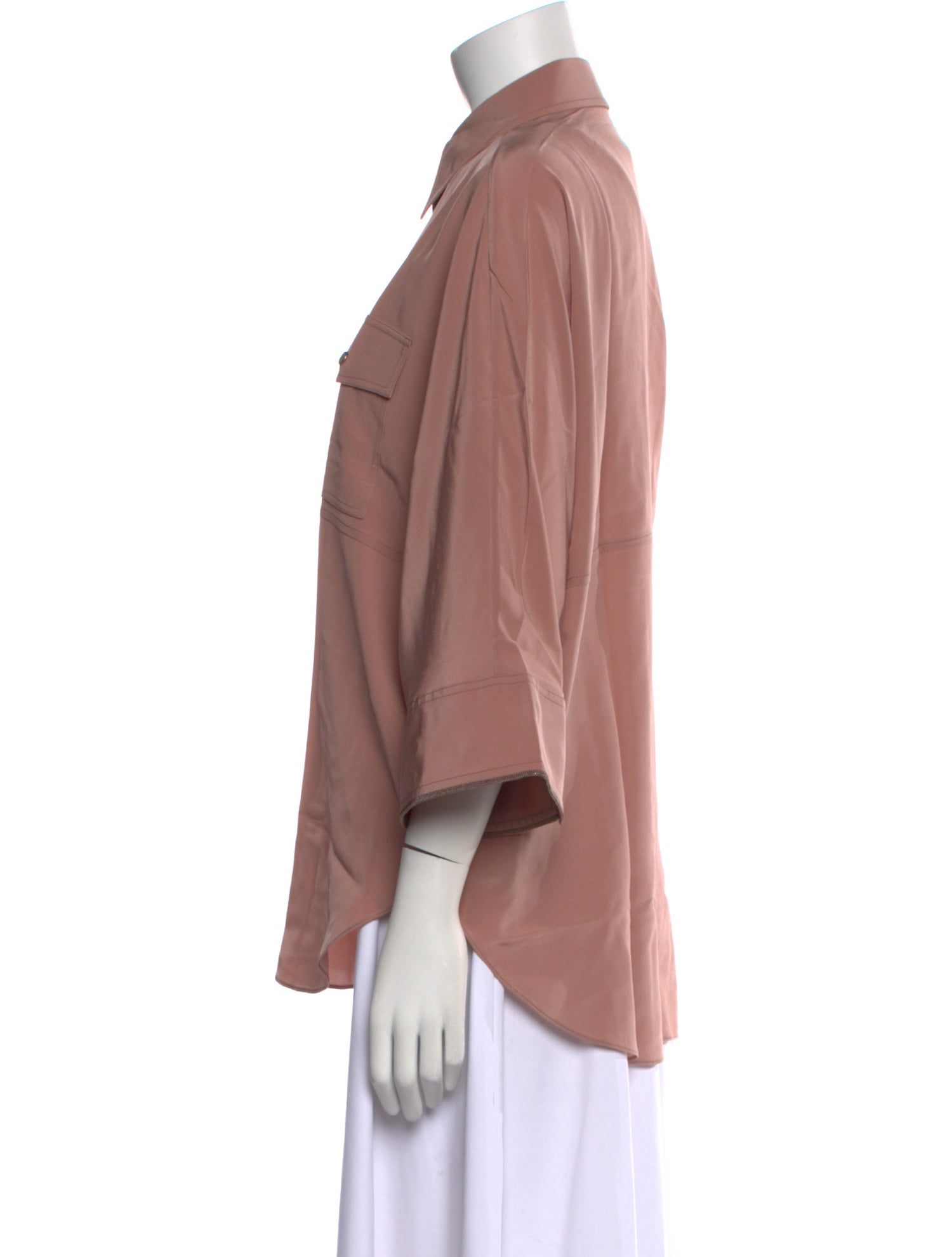 Brunello Cucinelli Silk Three-Quarter Sleeve Button-Up Top