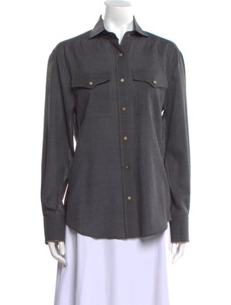 Brunello Cucinelli Virgin Wool Long Sleeve Button-Up Top
