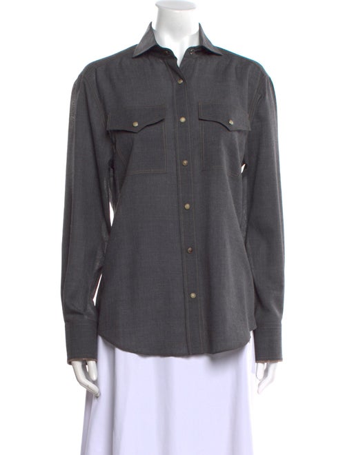 Brunello Cucinelli Virgin Wool Long Sleeve Button-Up Top